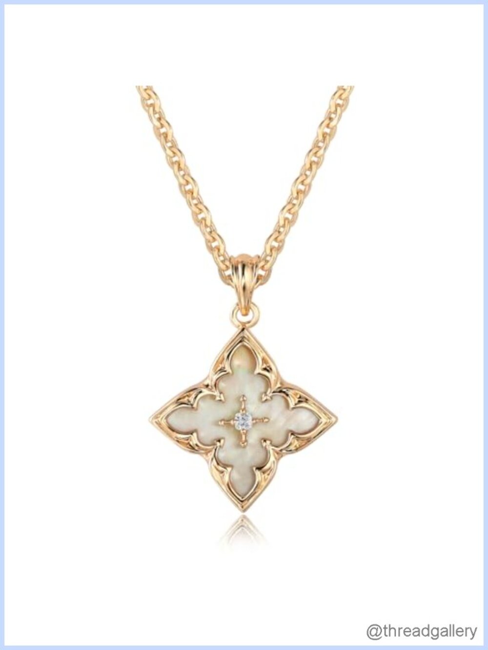 Gold Plated Clover Pendant Necklace 14K Charm Mother of Pearl